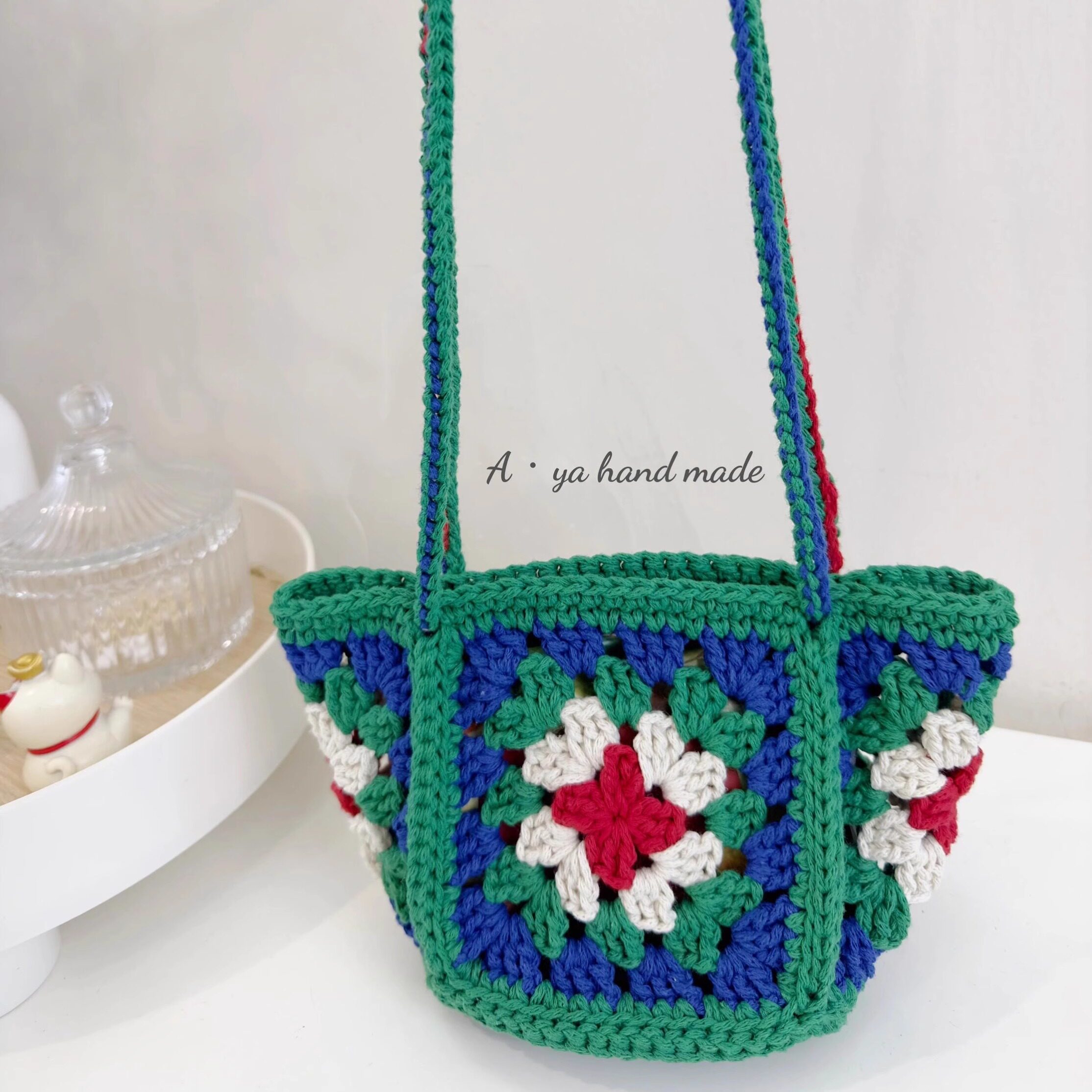 手工钩织DIY材料包新款祖母格单肩包可调节包带空心棉毛线ins风