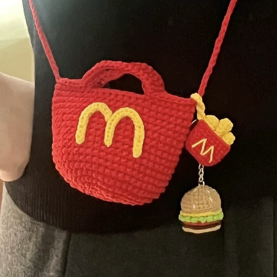 手工DIY钩织材料包麦当劳薯条汉堡斜挎包挂件可爱零钱包自制礼物