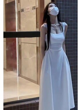 日系2025夏季新款白色吊带连衣裙女法式茶歇小个子初恋收腰长裙子
