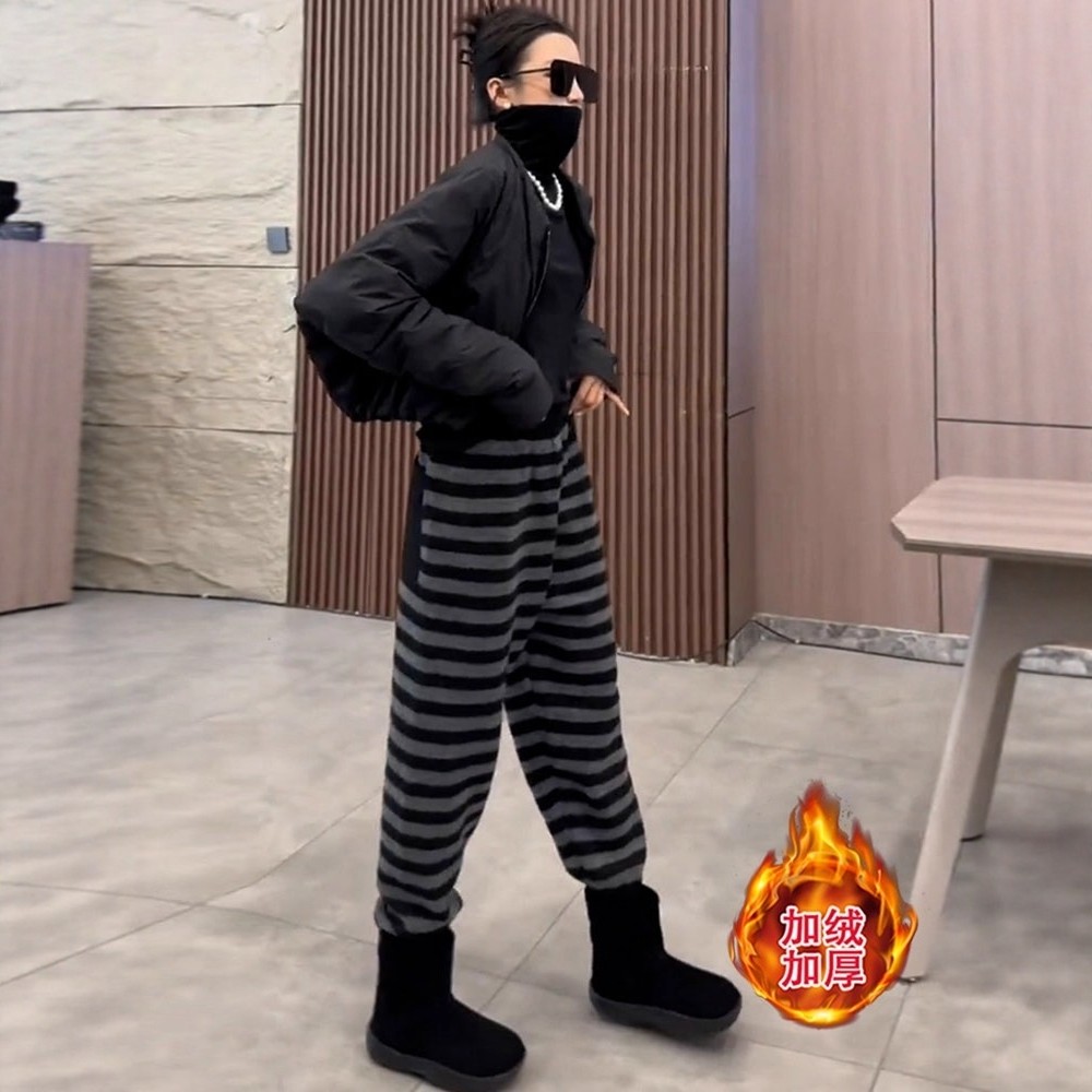 日系女裤休闲运动加绒加厚卫裤