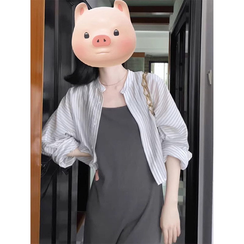 条纹短款衬衫女防晒开衫衬衣上衣