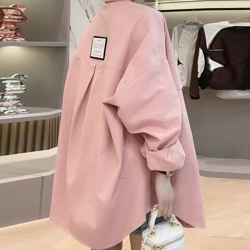 日系牛仔衬衫女中长款春秋季外套