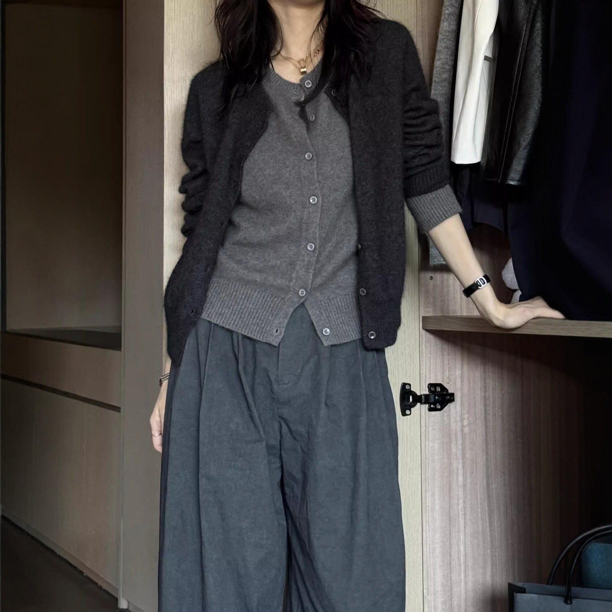日系假两件针织开衫女秋冬慵懒风