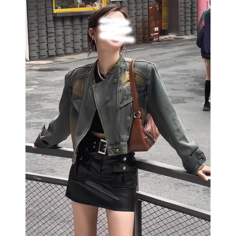 复古垫肩牛仔外套女百搭短款
