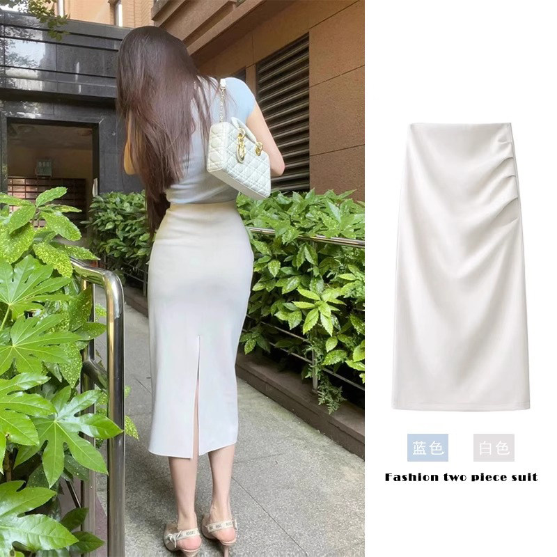 轻熟风半身裙修身t恤两件套女