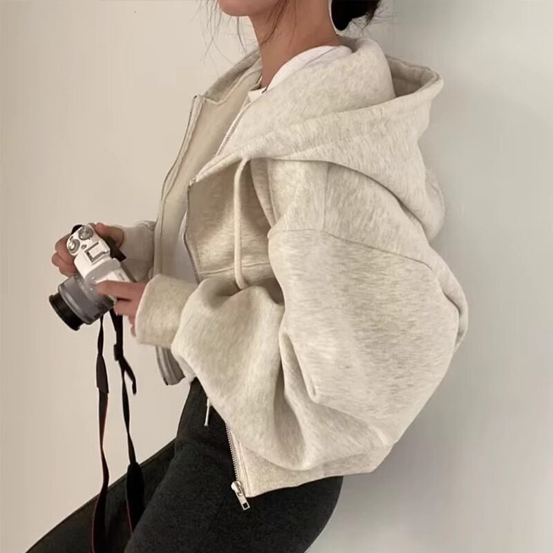 日系连帽运动美式短款卫衣外套女2025春秋新款爆款小个子加绒开衫