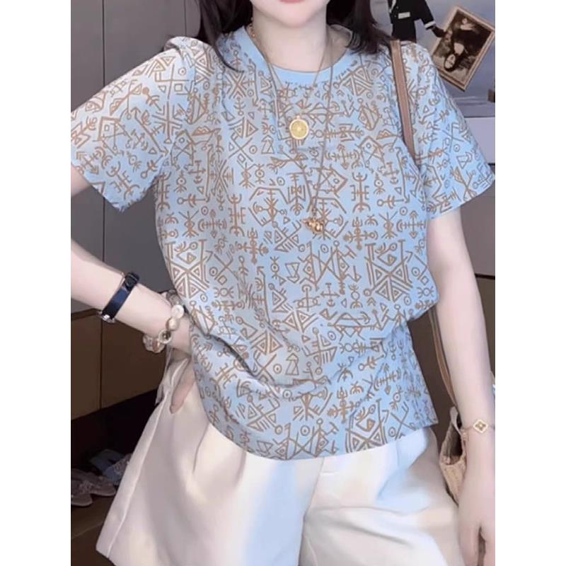 夏季大码显瘦减龄印花短袖T恤