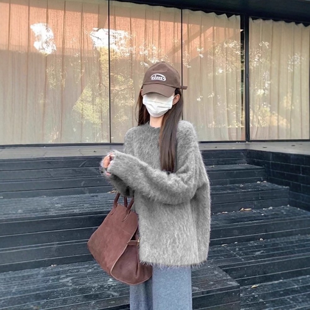 日系慵懒风软糯圆领毛衣女秋冬季
