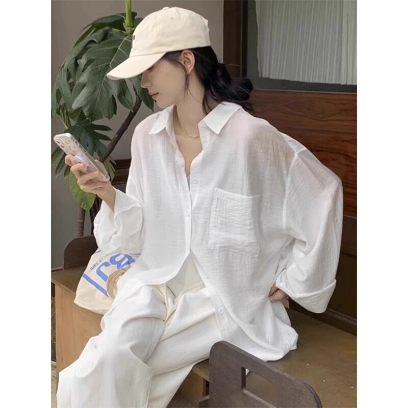 白色棉麻防晒衬衫外套女