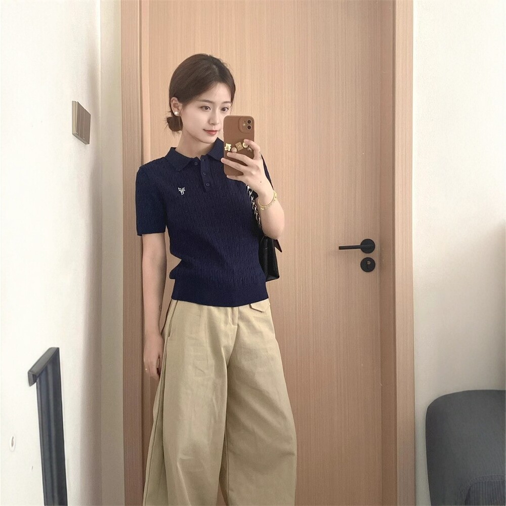 日系冰丝针织短袖t恤女士夏季