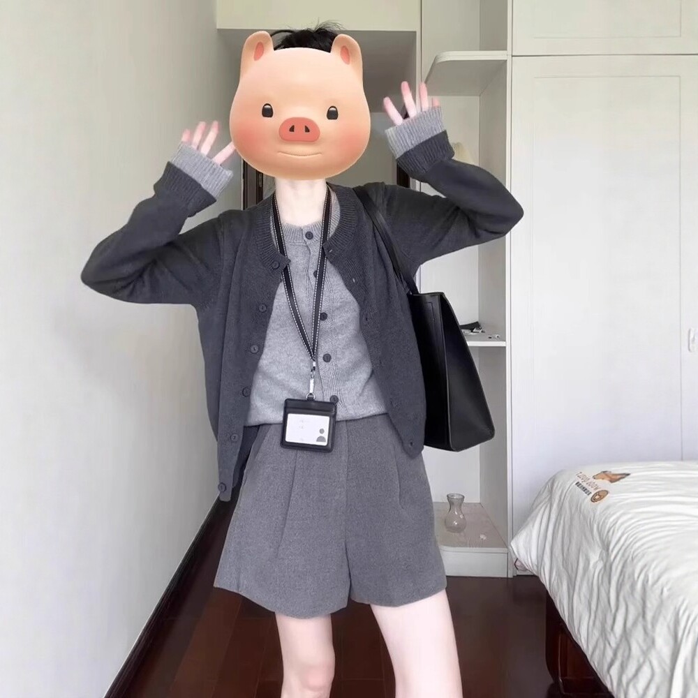 日系假两件针织开衫女春秋慵懒风