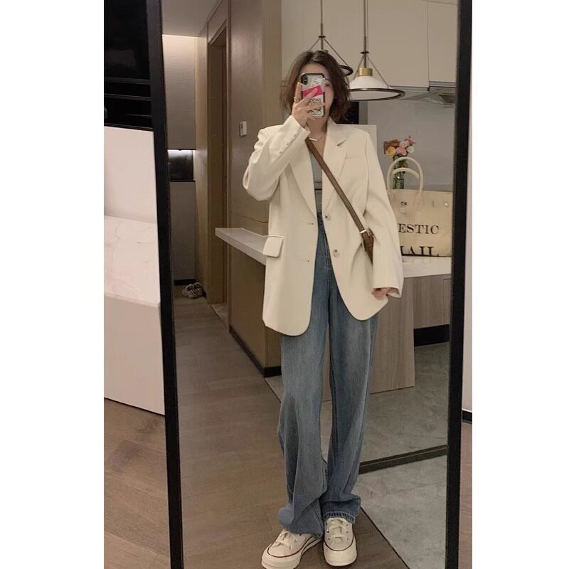 高级感白色西装外套女