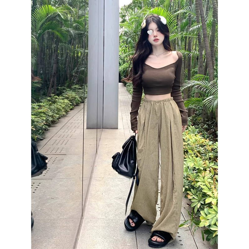 慵懒风亚麻阔腿裤女休闲直筒裤子