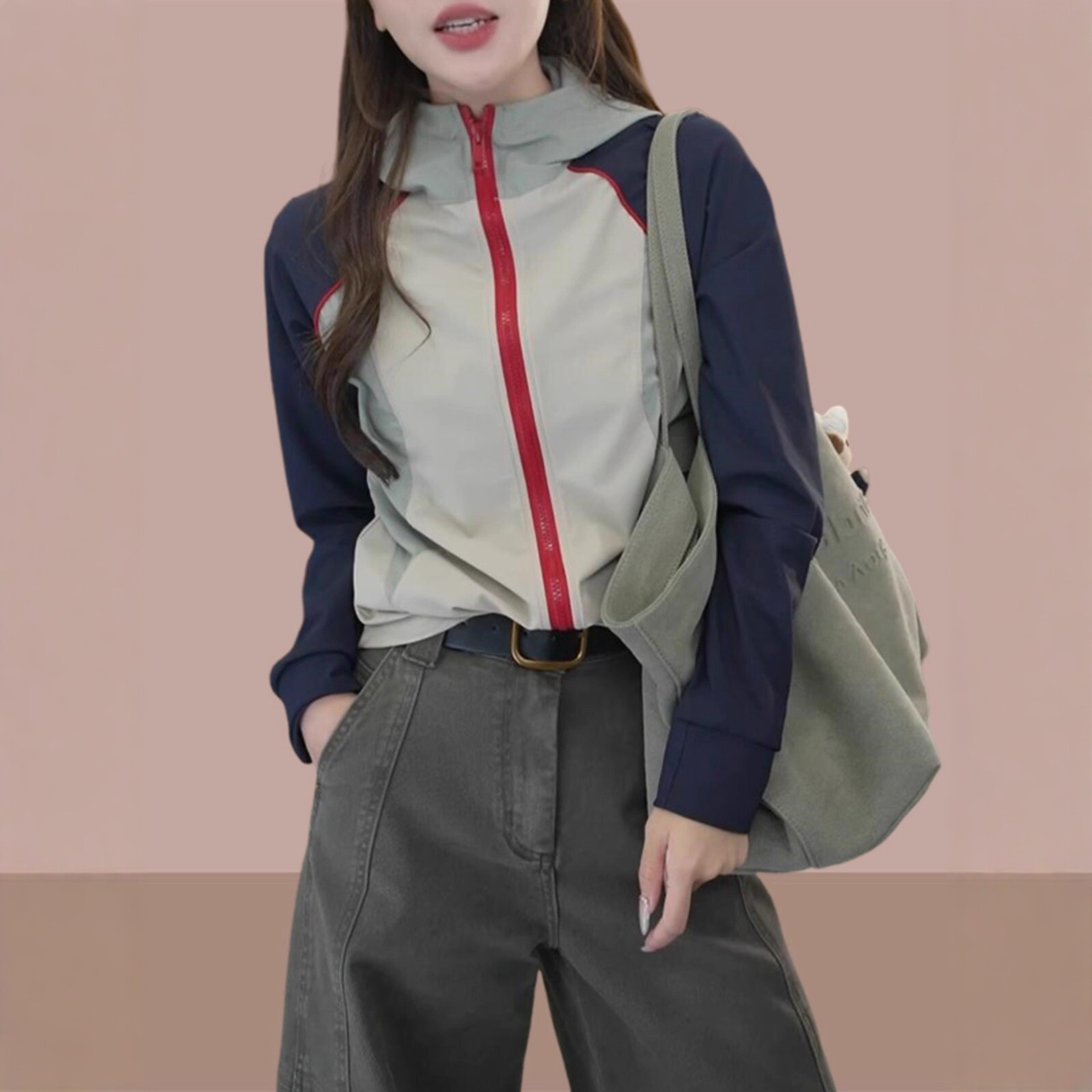 日系短外套冲锋衣女士春秋季拼色