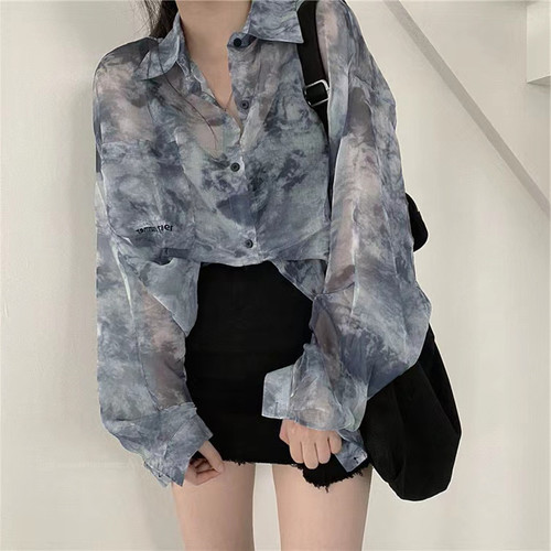 小众设计水墨扎染薄款衬衫女防晒