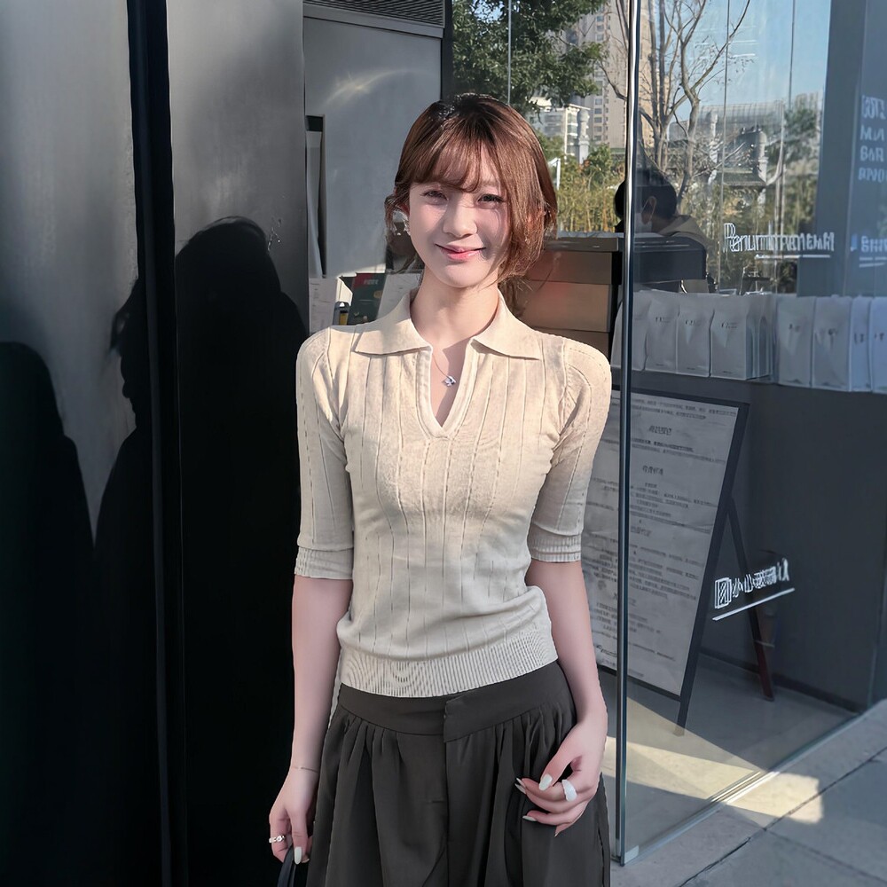 日系polo领短袖针织衫女春夏季