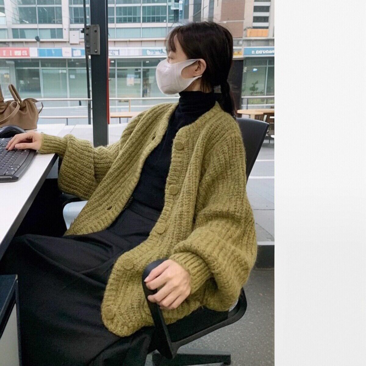 秋冬加厚慵懒风软糯宽松针织开衫