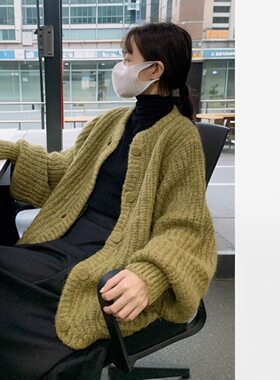 秋冬加厚慵懒风软糯宽松针织开衫