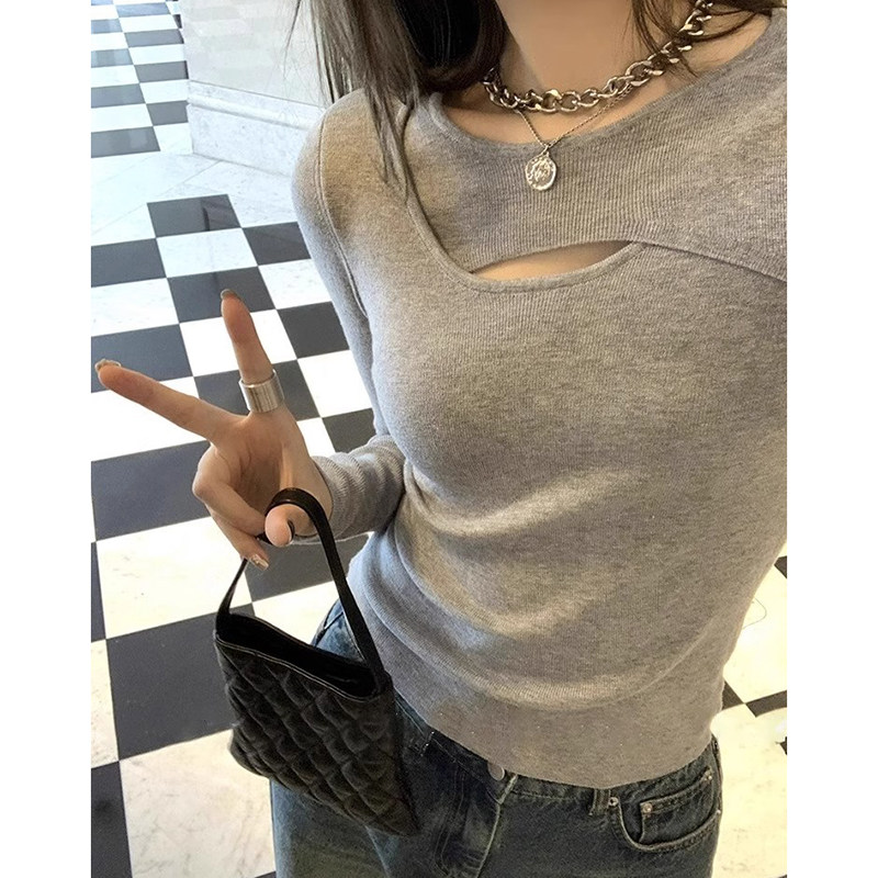 小心机灰色内搭打底衫女