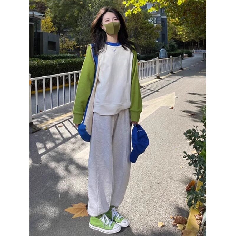 正肩宽松长袖圆领卫衣女