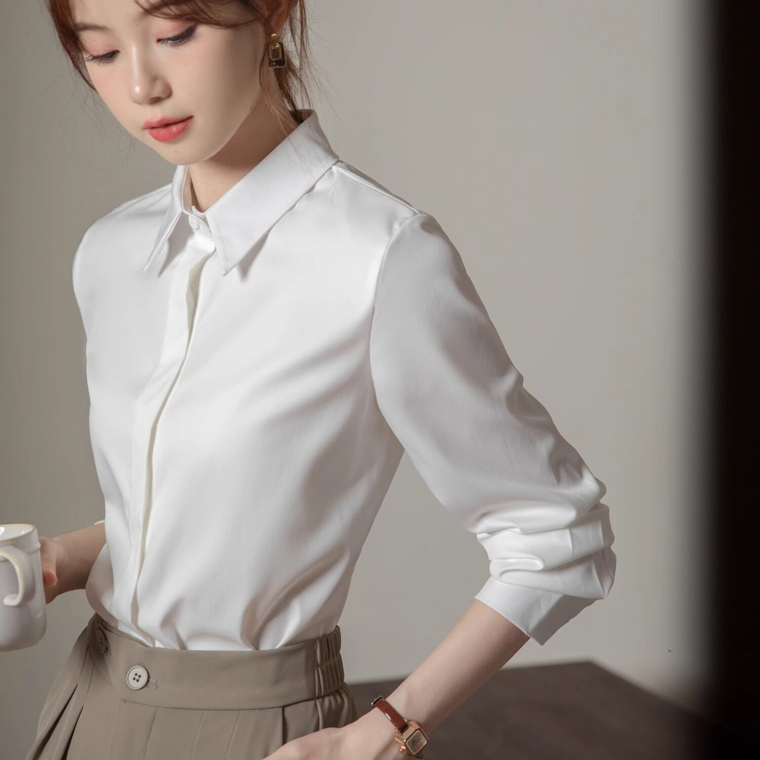 长袖白色抗皱衬衫女春秋职业