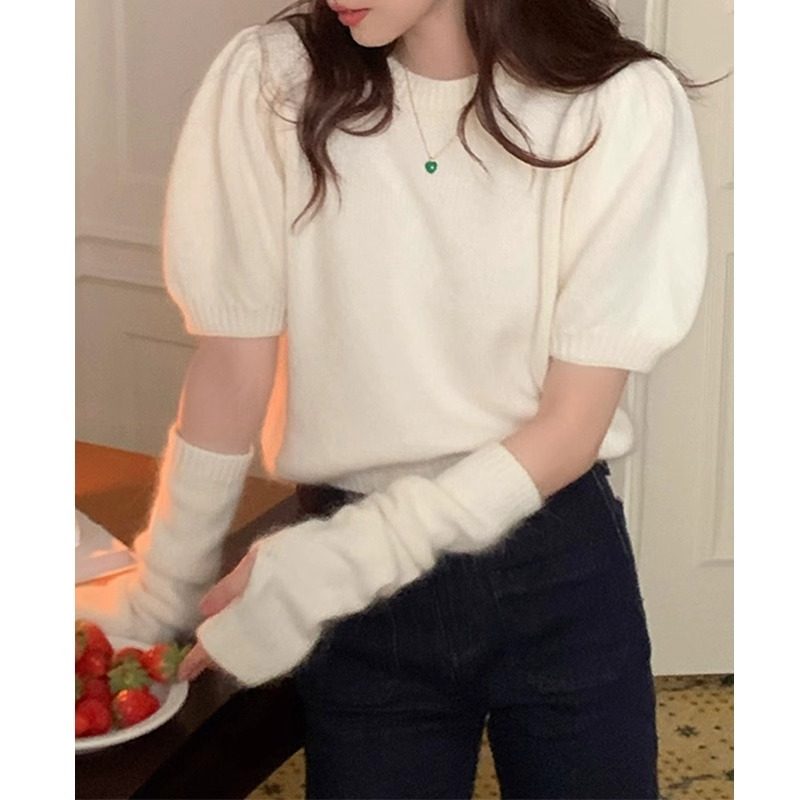 慵懒风红色袖套毛衣女