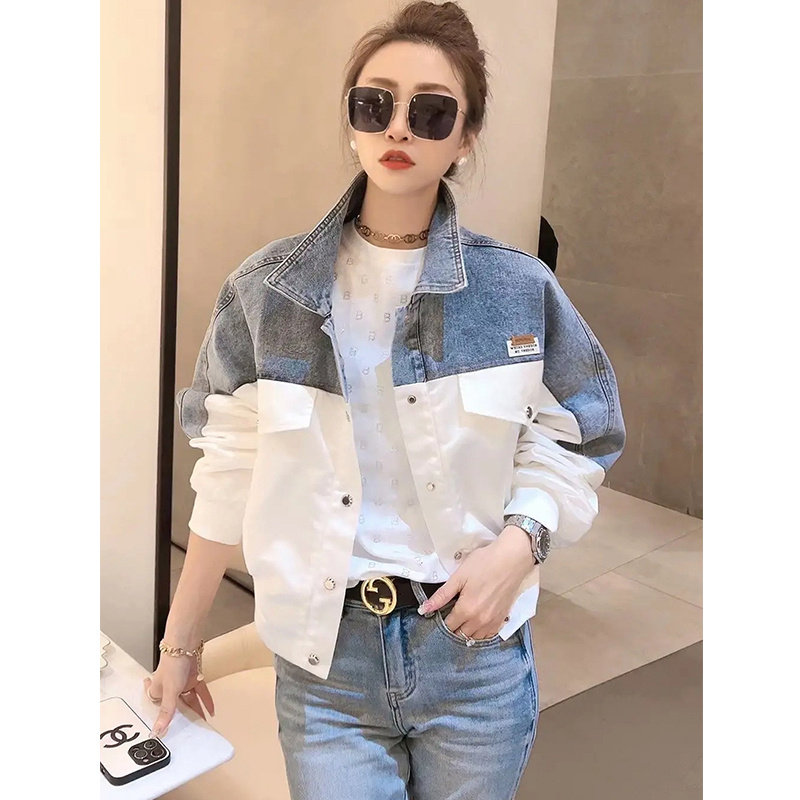 时尚撞色牛仔拼接外套女