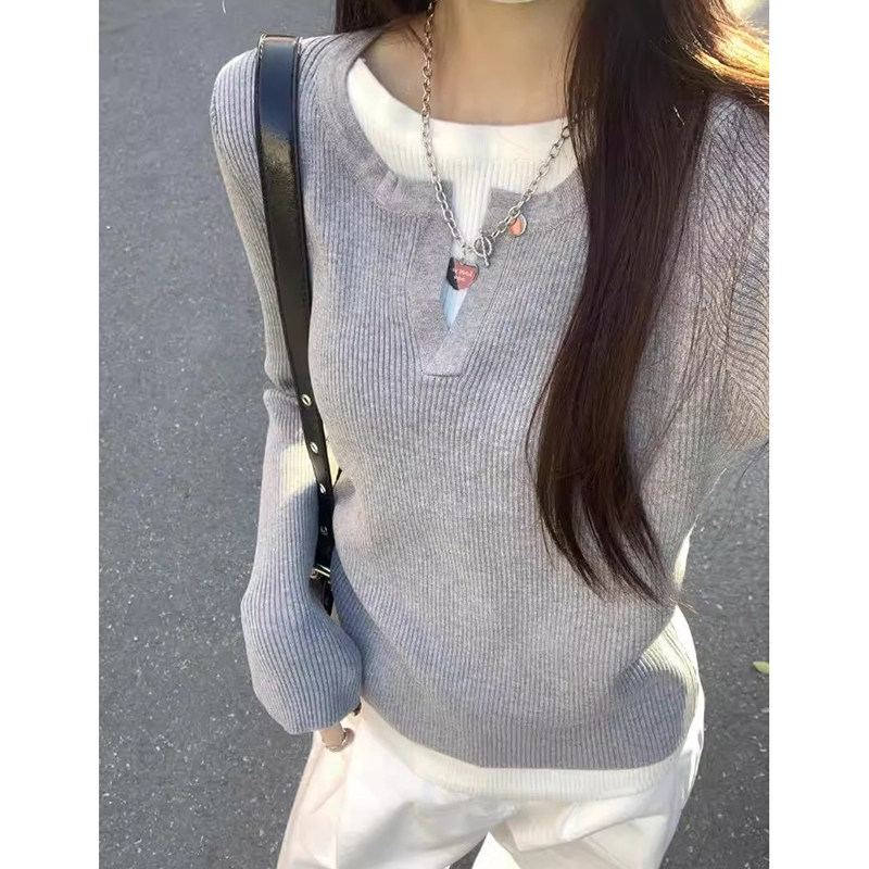 假两件修身显瘦长袖t恤女内搭