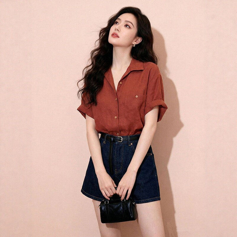复古高级感短袖衬衫女夏季