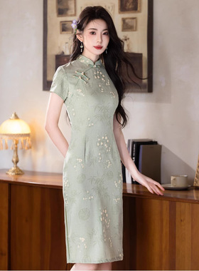 贝之韵新中式绿色改良旗袍2025新款夏季女送考高考古法小个子