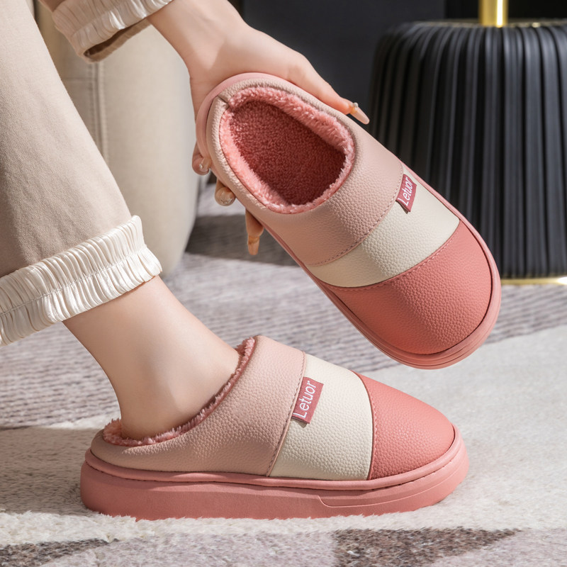 女士棉拖鞋冬季情侣款休闲居家防水厚底防滑保暖棉拖男士冬天家用