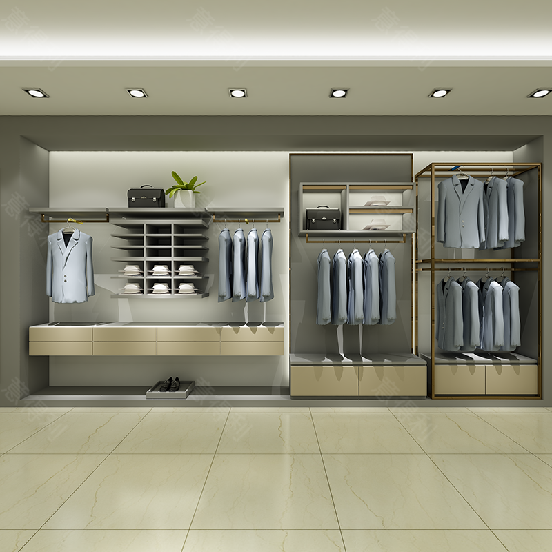 高档男服装店展示柜潮牌服饰上墙陈列柜落地式西装中岛展示架定制