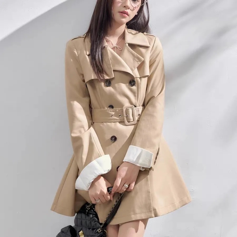 卡其色风衣连衣裙女冬季高级感长连衣裙