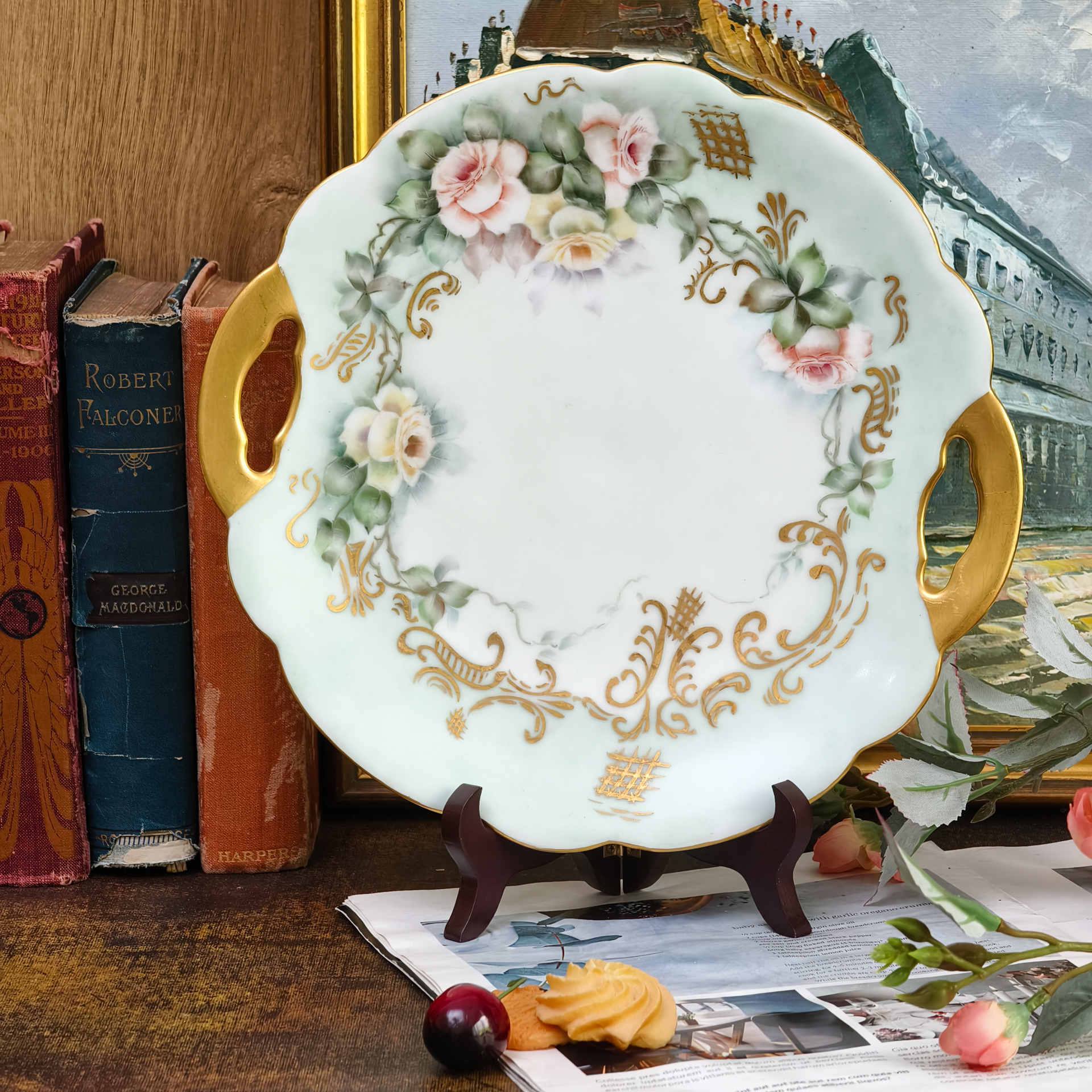 田园风手绘陶瓷中古大赏盘