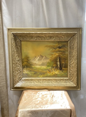 欧式复古帆布油画客厅装饰挂画山水风景壁画