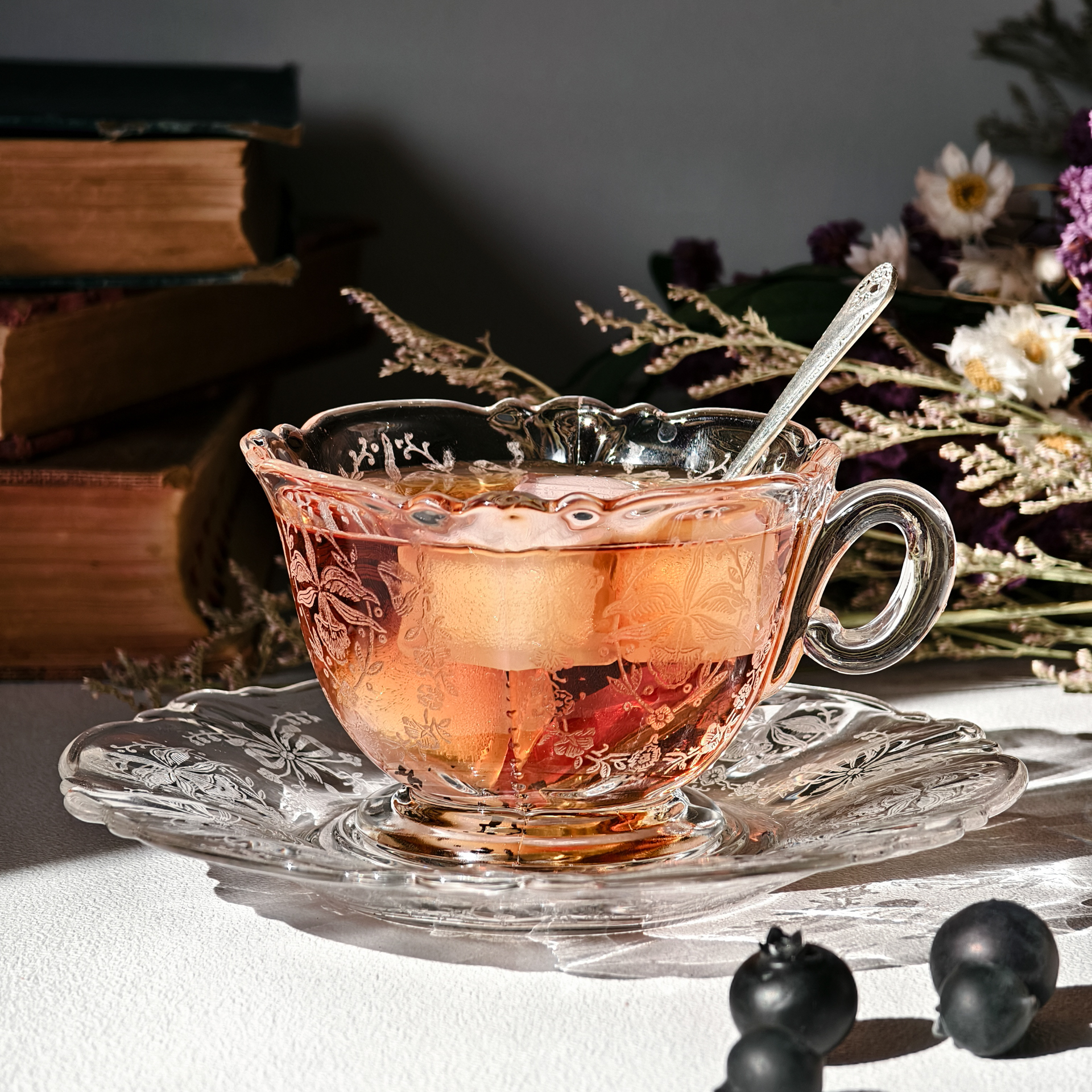 咖啡杯茶杯ins田园风森系清新自然蚀刻水晶手工高颜值下午茶中古