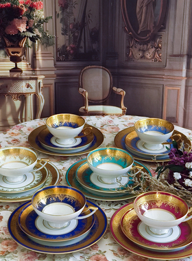 陶瓷咖啡杯茶杯ins洛可可鎏金复古宫廷欧式奢华浪漫经典中古摆件