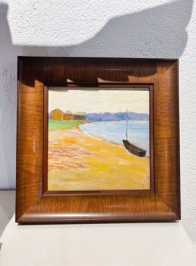 手绘油画海滩风景画家居装饰挂墙摆件