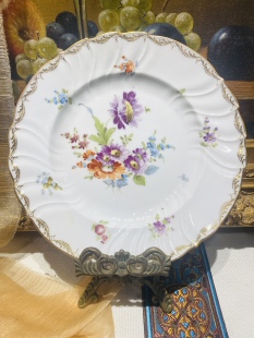 德累斯顿手绘花卉鎏金餐盘点心盘