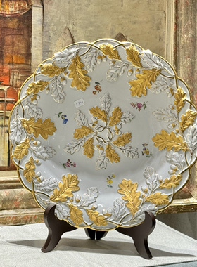 梅森立体树叶纹饰重鎏金小碎花图案赏盘