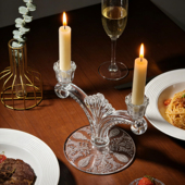 水晶烛台双头ins法式 烛光晚餐中古家居摆件 田园风蚀刻蕾丝欧式