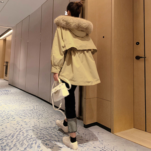 设计感宽松大毛领外套派克服女2023冬季连帽拉链工装加厚加绒棉服