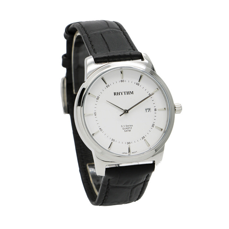 丽声rhythm原装进口纤薄简约时尚商务皮带防水潮流日历男士手表
