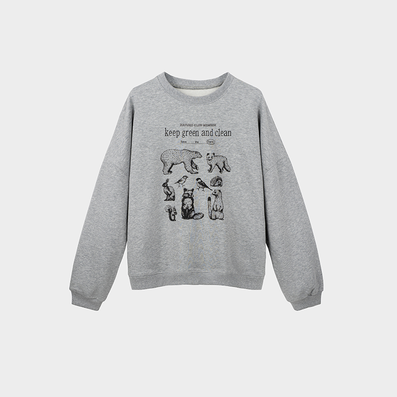 Miss couleur美式复古动物印花圆领卫衣女秋冬款冬慵懒外搭MC033