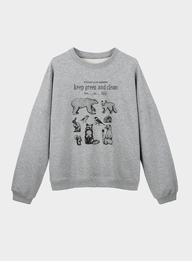 Miss couleur美式复古动物印花圆领卫衣女秋冬款冬慵懒外搭MC033