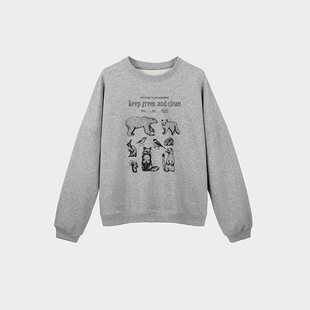 Miss couleur美式复古动物印花圆领卫衣女秋冬款冬慵懒外搭MC033