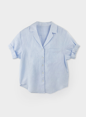 Miss couleu法式气质宽松衬衫全亚麻短袖卷边两色衬衣MC009等跑单