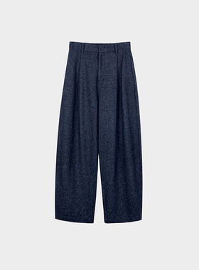 Miss couleur棉麻肌理感牛仔高腰松弛感双褶香蕉裤MC022