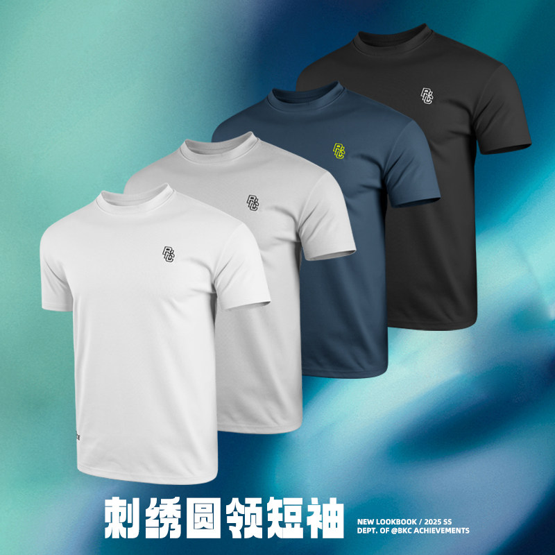 bkcxzice刺绣标圆领速干t恤男