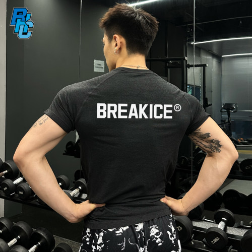 bkcxzice破冰正品鲨鱼纹健身短袖
